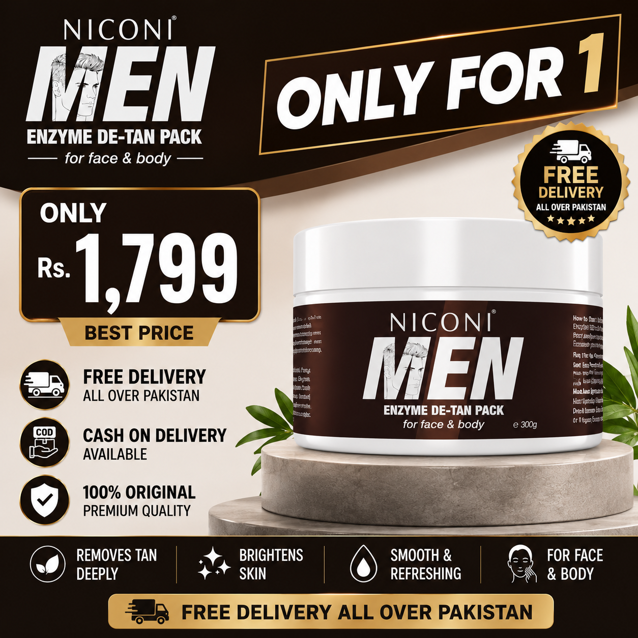 NICONI Men Enzyme De-Tan Pack For Face & Body
