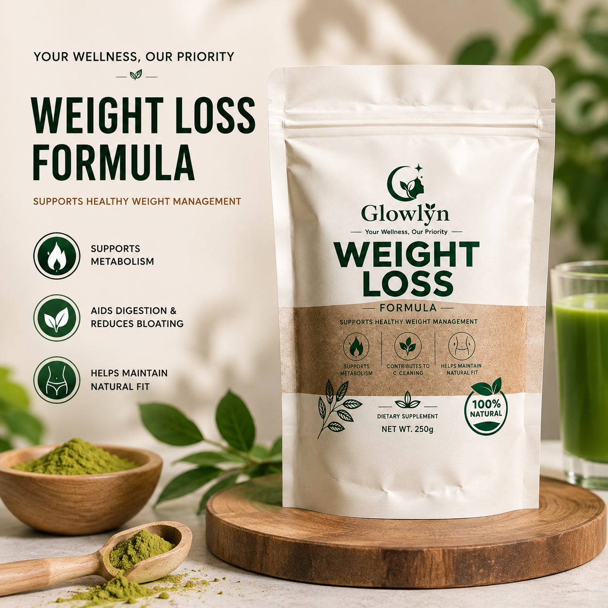 Glowlyn Herbal Daily Wellness Powder – 250g Pack